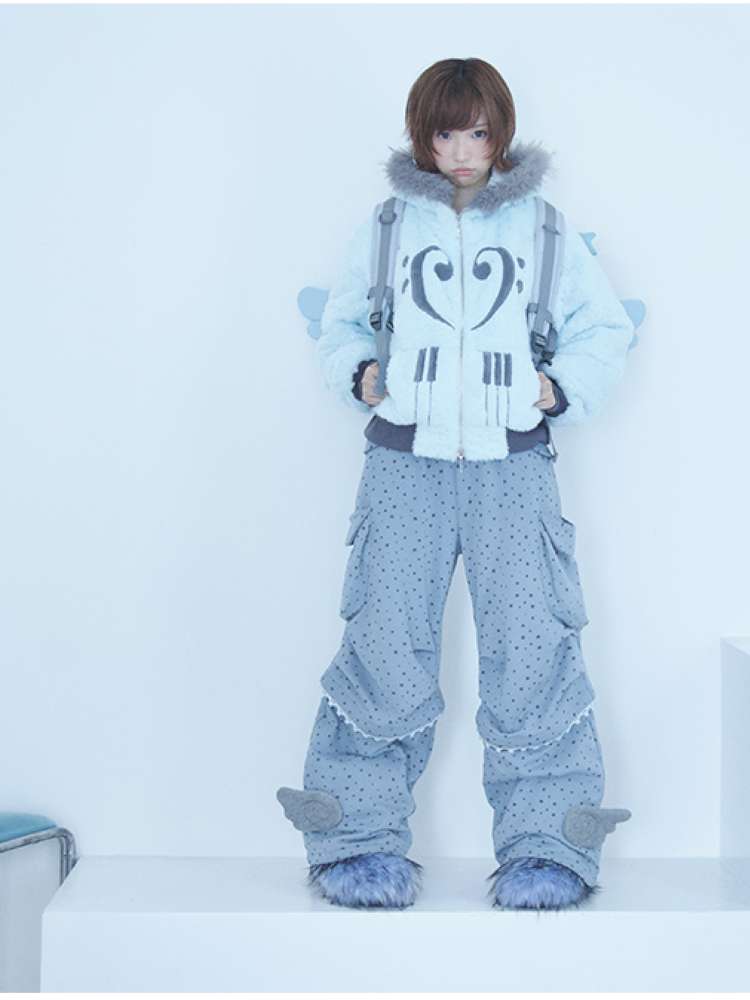 Mint Green Cotton Star Plush Hooded Jacket【s0000014693】