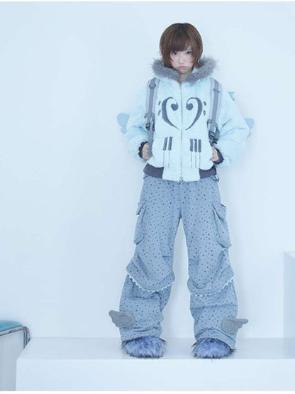 Mint Green Cotton Star Plush Hooded Jacket【s0000014693】