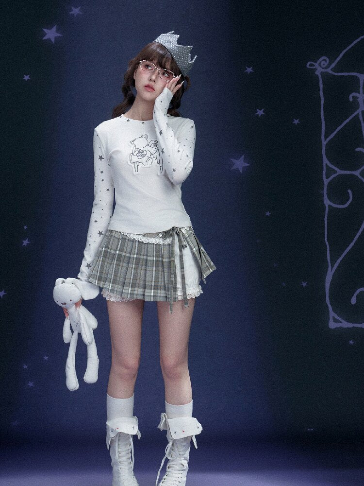 Checkered Pleated Flower Bud Skirt【s0000015765】