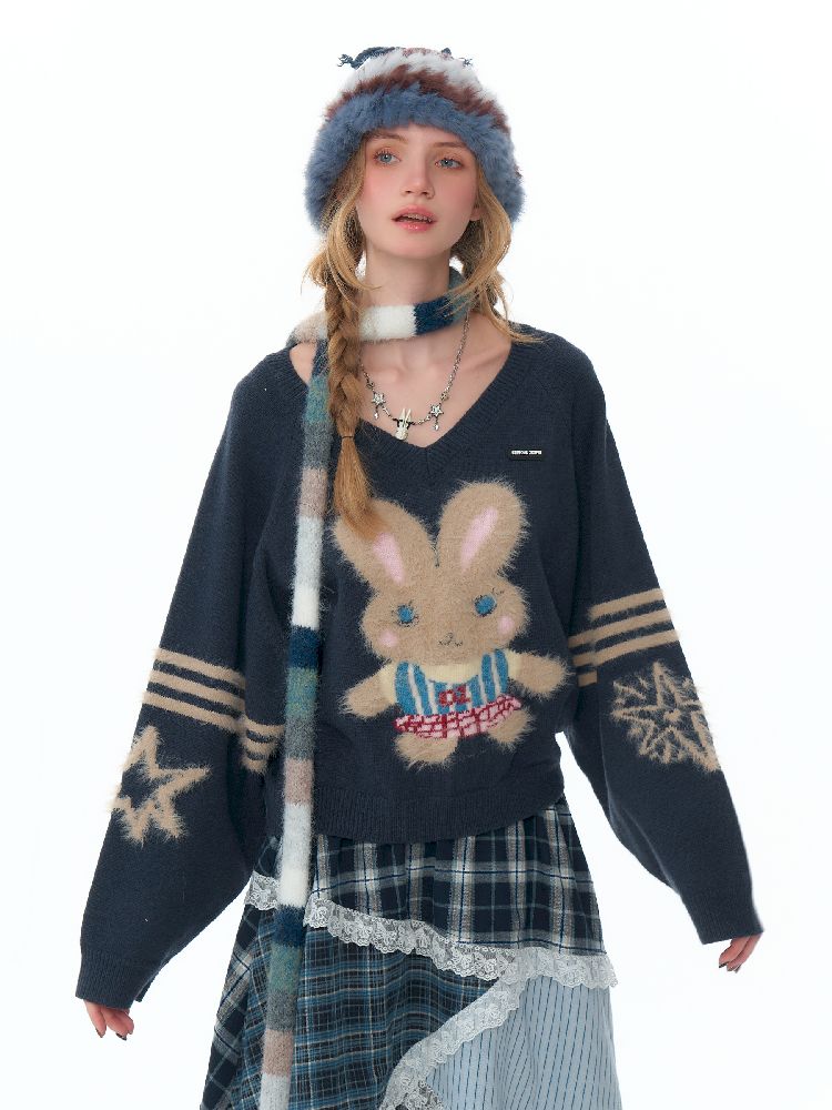 V- 넥 소프트 어두운 회색 스웨터 [S0000011496]