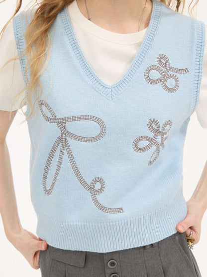 Dotted Embroidered Knit Vest【s0000015413】