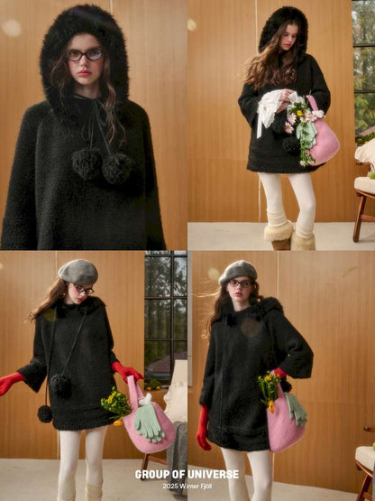 Wool Thick Hooded Fur Collar Knit Cape Skirt【s0000014890】