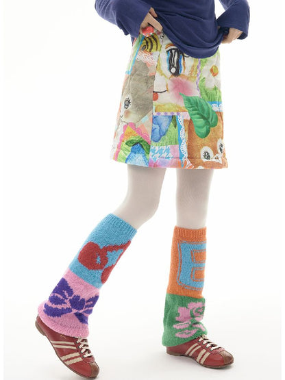 COLORFUL CHILDISH COLLAGE PRINTED HALF SKIRT [S0000010516]