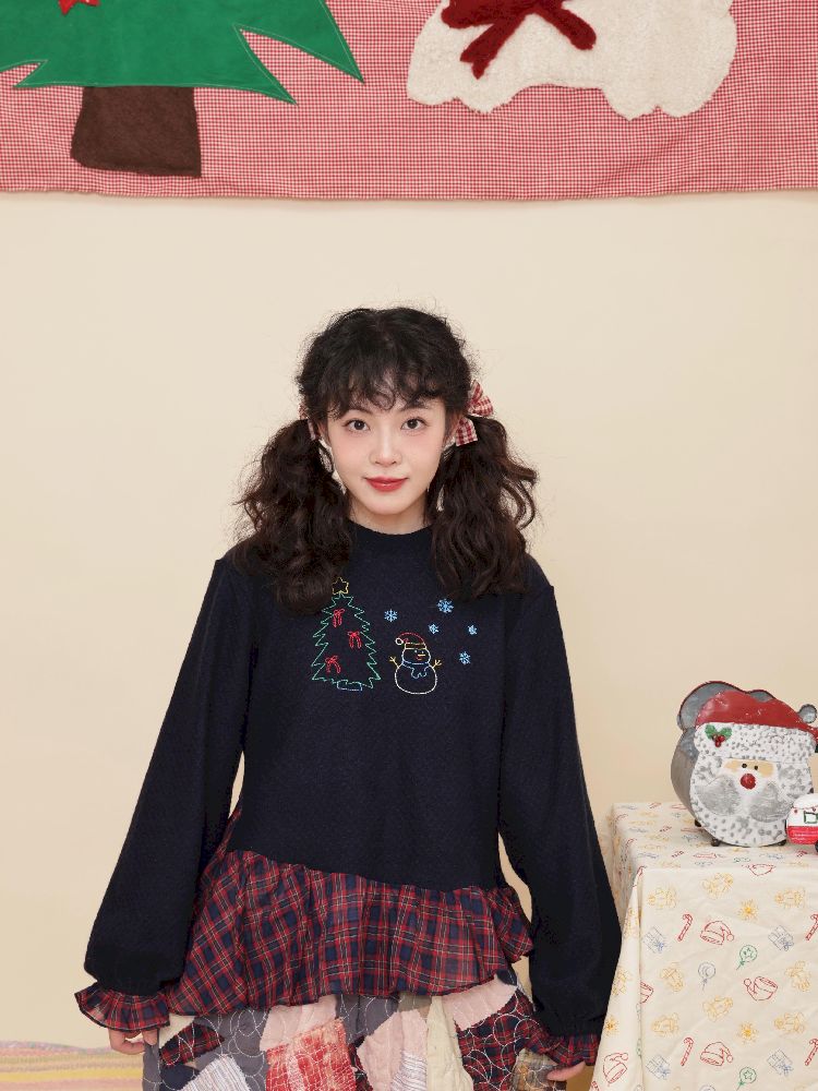 Embroidery Childish Navy Knit Sweater【s0000011198】