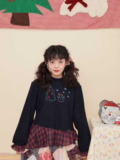 Embroidery Childish Navy Knit Sweater【s0000011198】