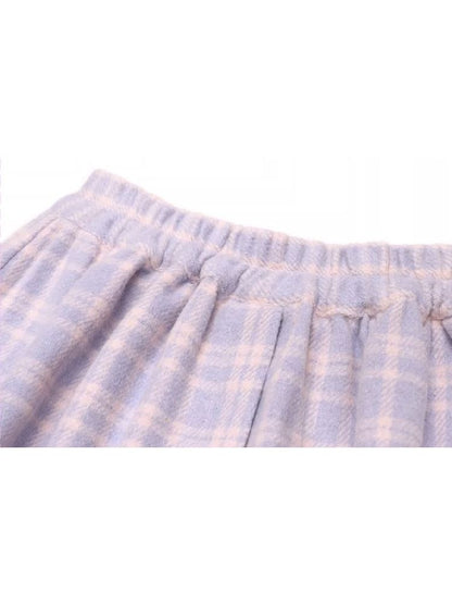 Purple Pink Plaid Peplum A-line Skirt【s0000005256】