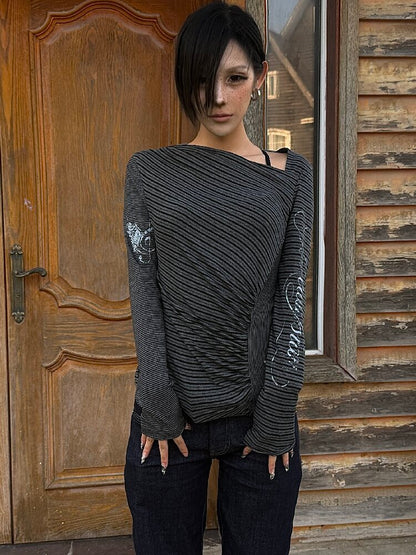 Pleated Wings Striped Top【s0000019009】