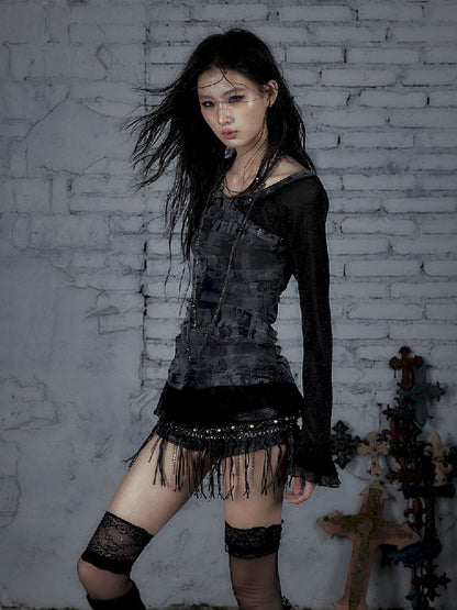 메쉬 스 플라이 싱 슬림 스트레치 긴 슬리브 티셔츠 [S0000011824]