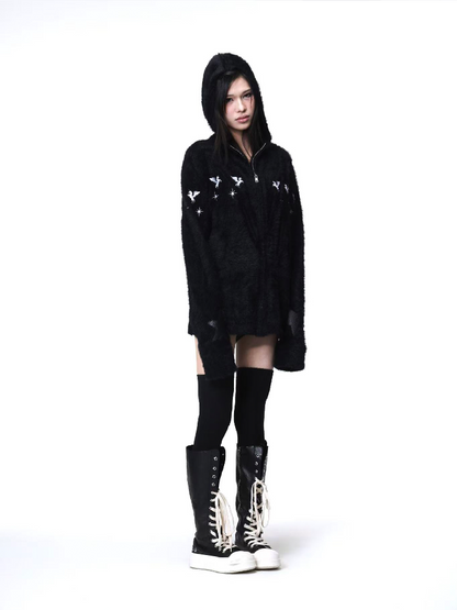 Pentagram Leather Mohair Hooded Jacket【s0000018202】