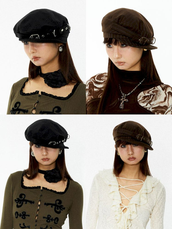 Small two-color casual octagonal cap【s0000006263】 