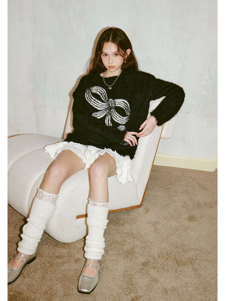 Striped Bow Imitation Mink Wool【s0000015223】
