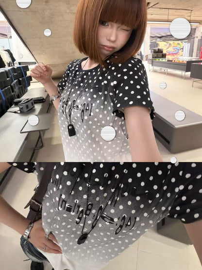 Gradient Polka Dot Slogan Slim Tee【s0000018285】