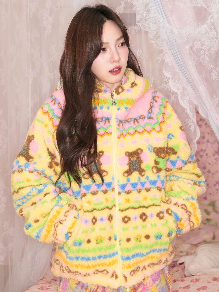 Yellow Bear Geometric Rocker Plush Jacket【s0000014822】