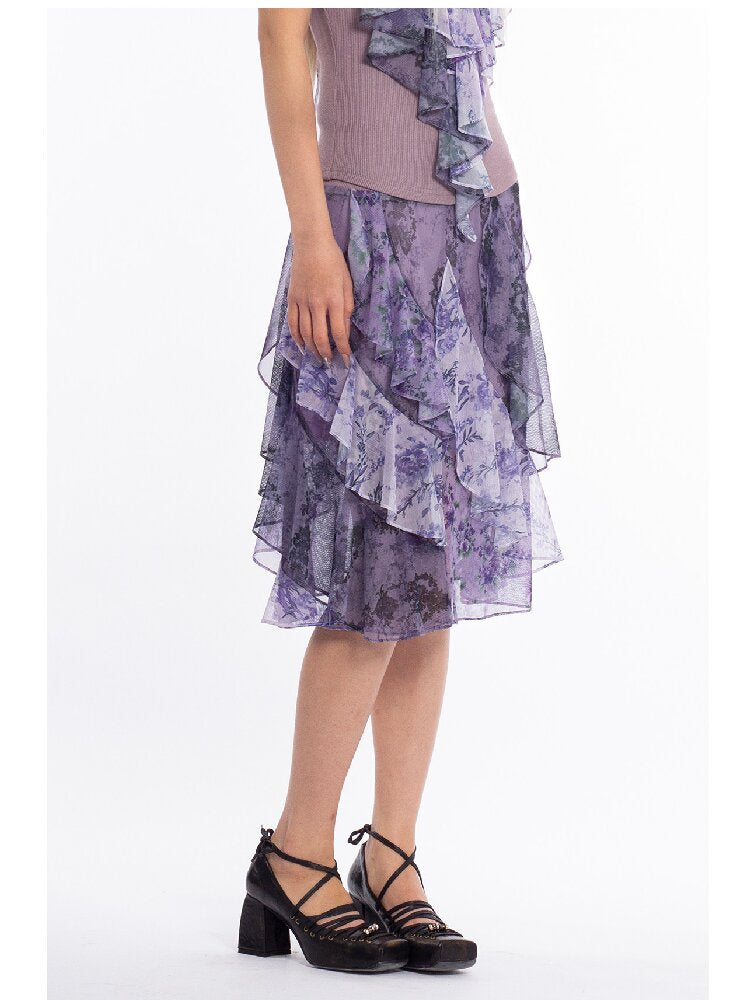 Retro Dream Flower Print Lace Skirt【s0000018061】