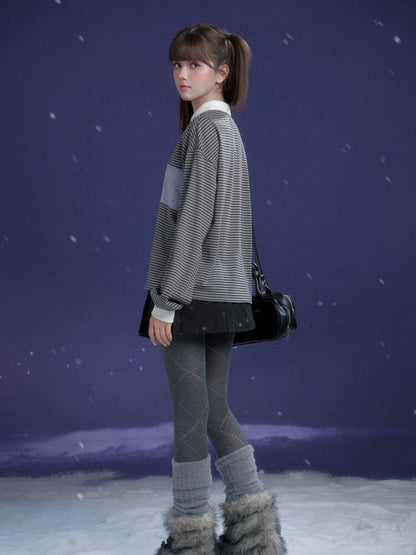 Purple Striped Loose Polo Shirt【s0000015470】