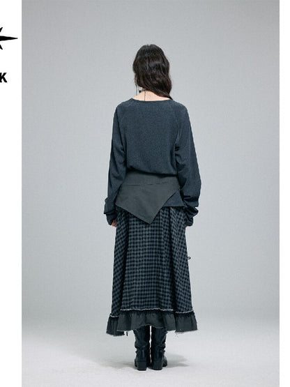Raw Edge Plaid Patchwork Skirt【s0000016264】