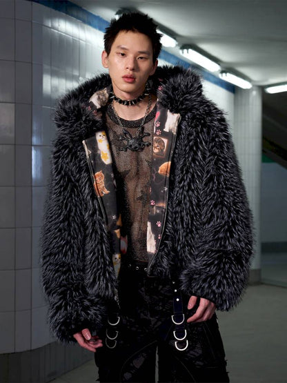 Cat Print Reversible Fleece Jacket【s0000014414】