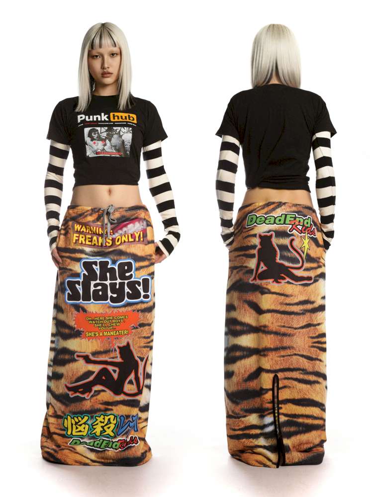 American Tiger Print Skirt Long Sweat Skirt【s0000014906】