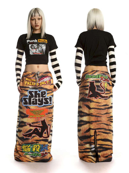 American Tiger Print Skirt Long Sweat Skirt【s0000014906】