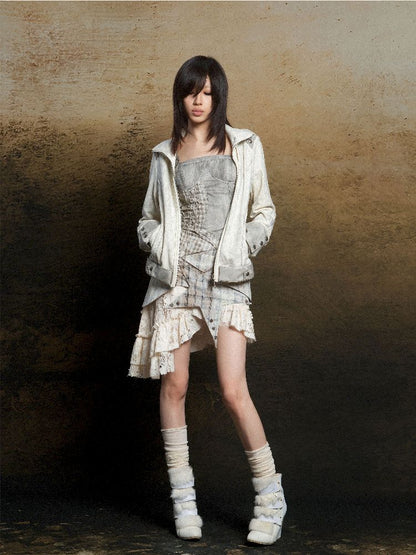 Skeleton Patchwork PU Sweatshirt 【s0000011803】