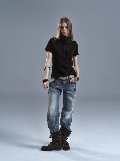 Washed Pique Metal Buckle T-shirt【s0000016637】