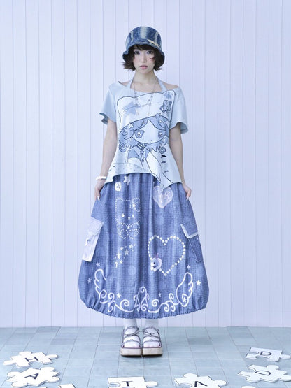 Faux Linen Polka Dot A-Line Skirt【s0000017131】