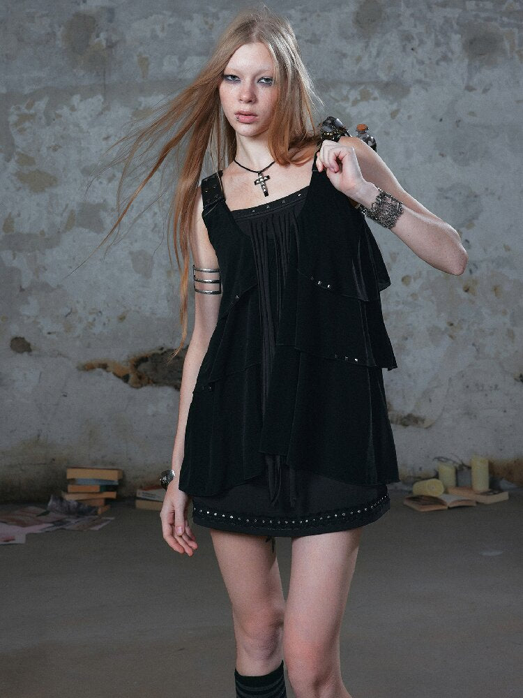 Ruffle Fringe Loose Faux Two-Piece Dress【s0000018099】