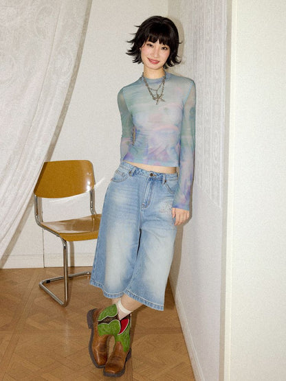 Starfish hot drill denim wide-leg shorts【s0000012288】