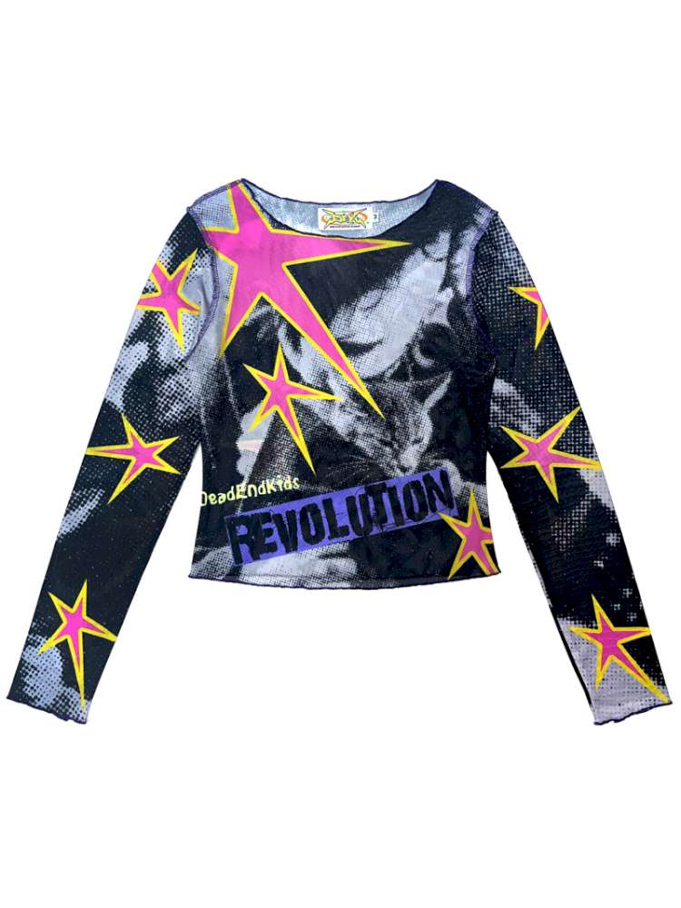 Y2K Millennium Print Long Sleeve Mesh Top【s0000014915】
