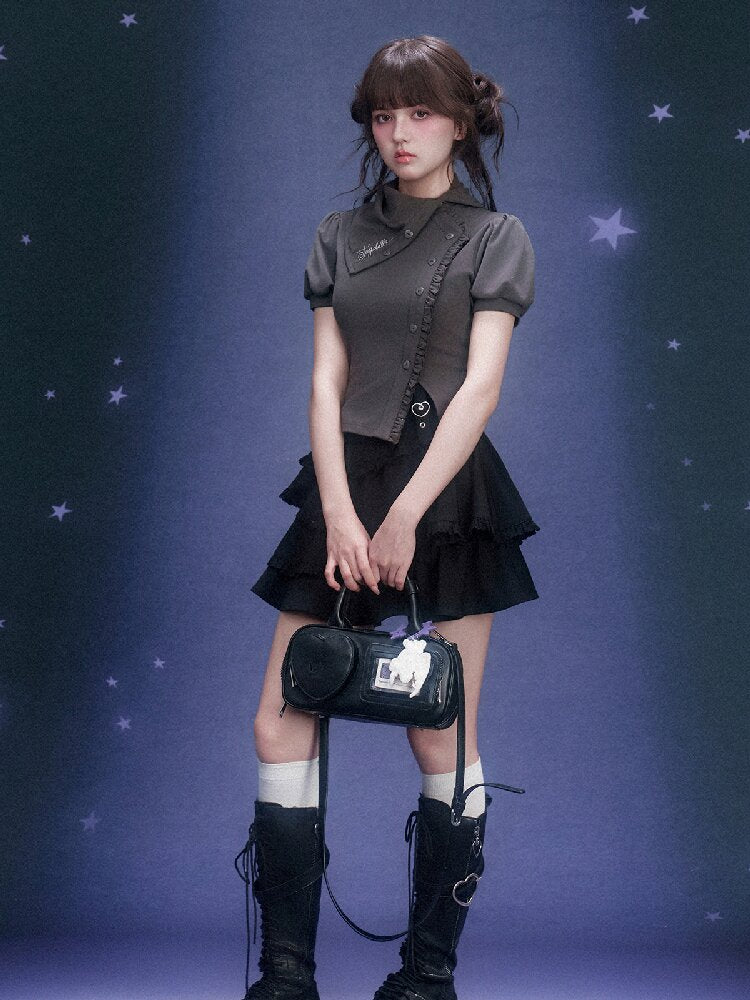 Diagonal Placket Stacked T-shirt【s0000015762】