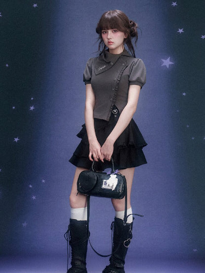 Diagonal Placket Stacked T-shirt【s0000015762】