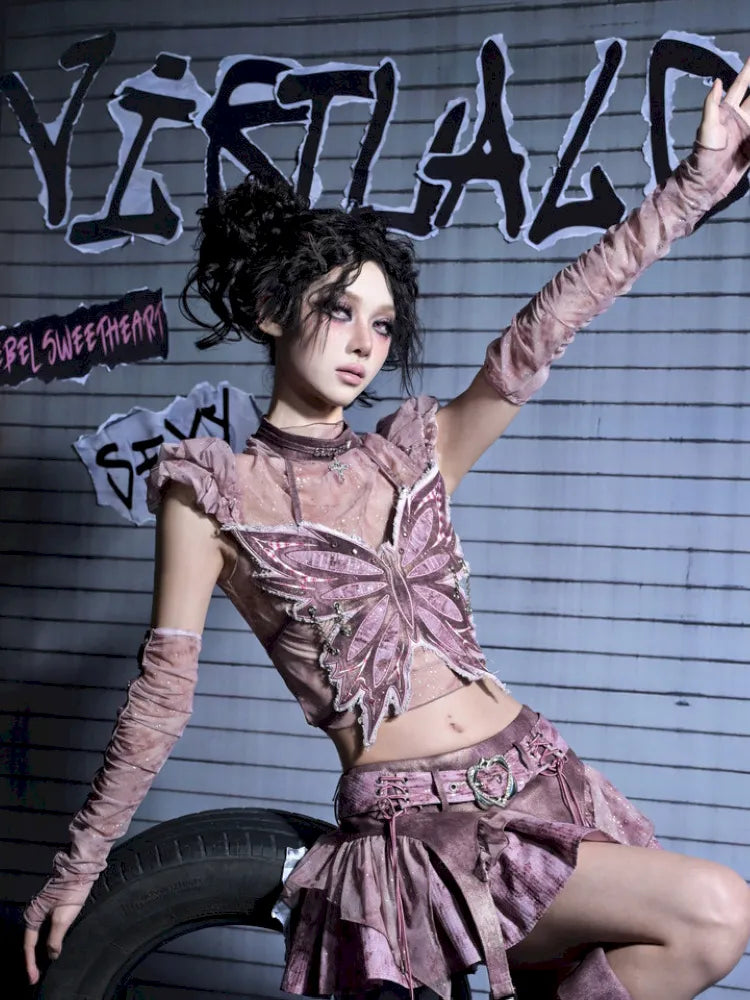 Sequined Denim A-Line Lace-Up Low-Waist Mini Skirt【s0000014026】