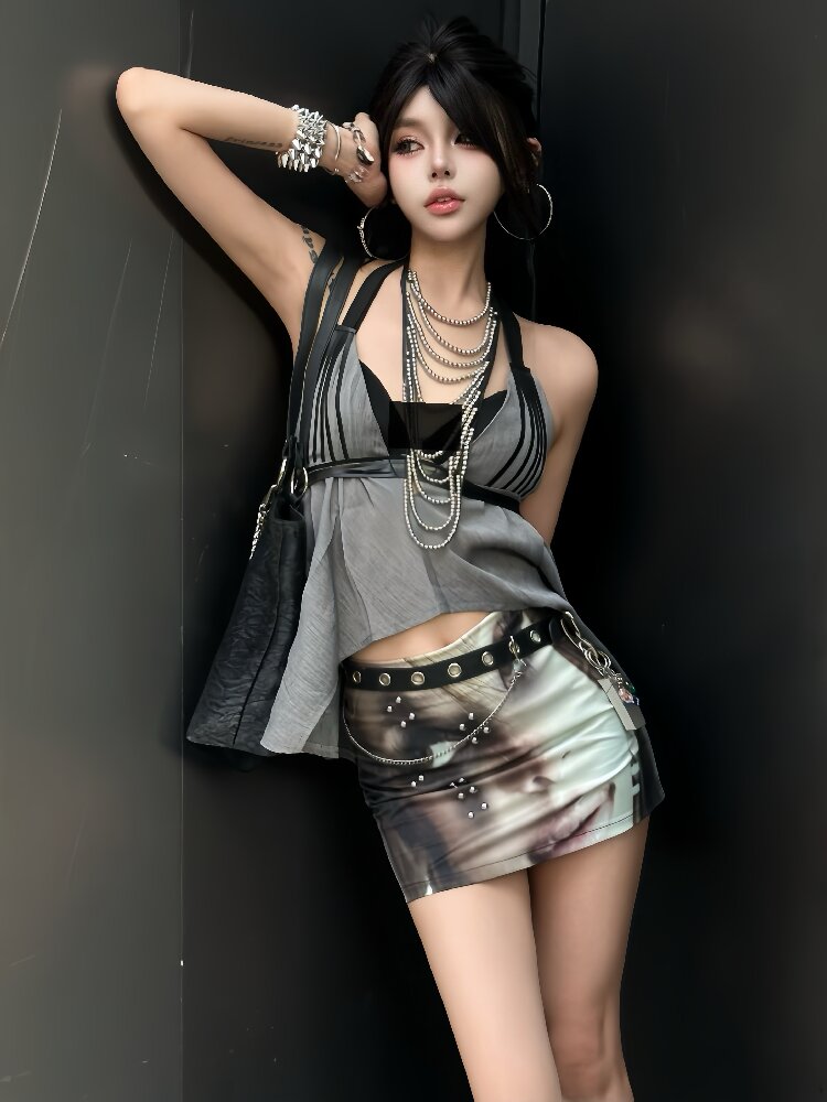 Digital Print Riveted A-Line Skirt【s0000018311】