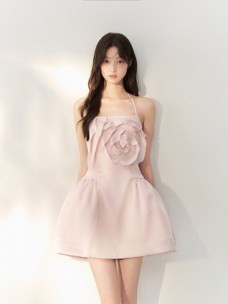 Satin Rose Halter Puffy Dress【s0000016876】