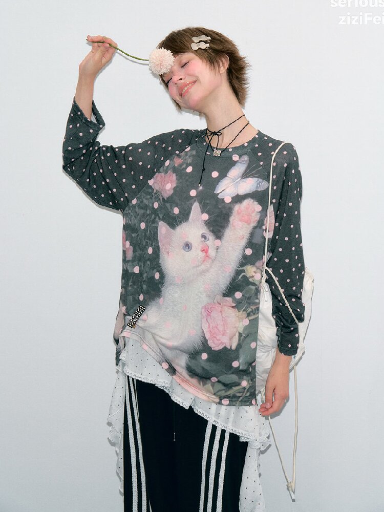 Polka Dot Raglan Cat Sleeve Shirt【s0000017885】