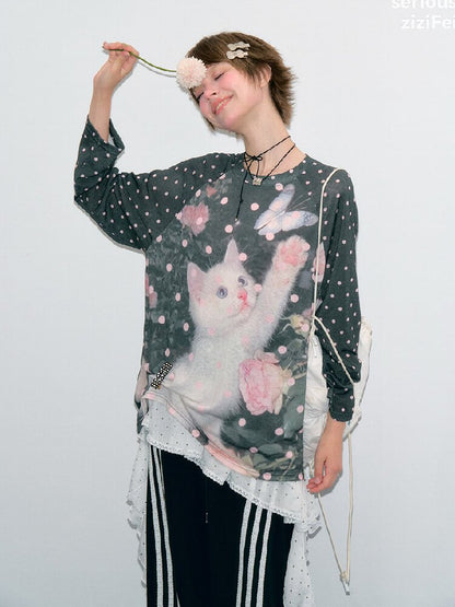 Polka Dot Raglan Cat Sleeve Shirt【s0000017885】