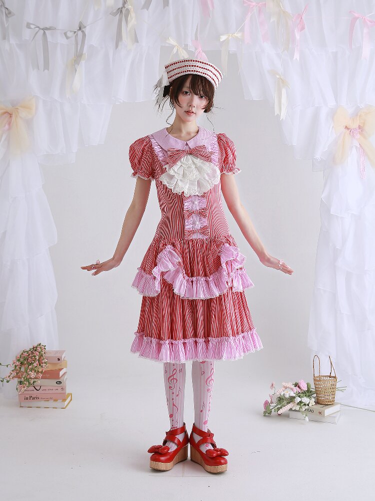 Vintage Red Striped Skirt Dress【s0000016551】