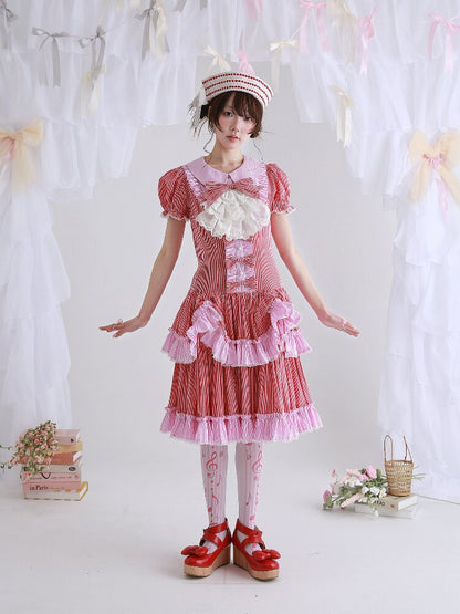 Vintage Red Striped Skirt Dress【s0000016551】