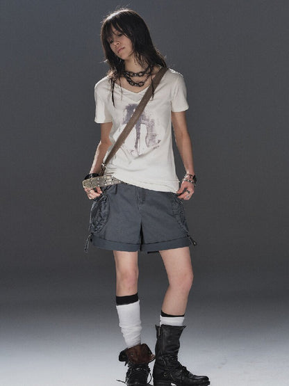 Portrait Print Linen Punk T Shirt【s0000016245】