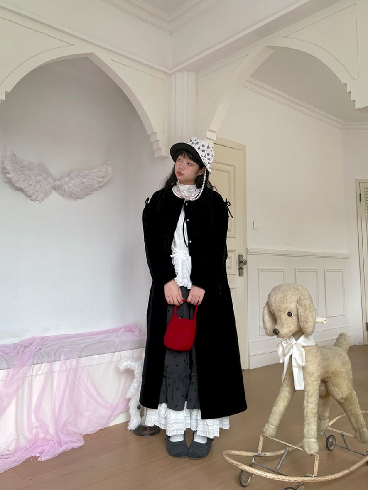 Wood Ear Trim Vintage Long Coat【s0000011337】