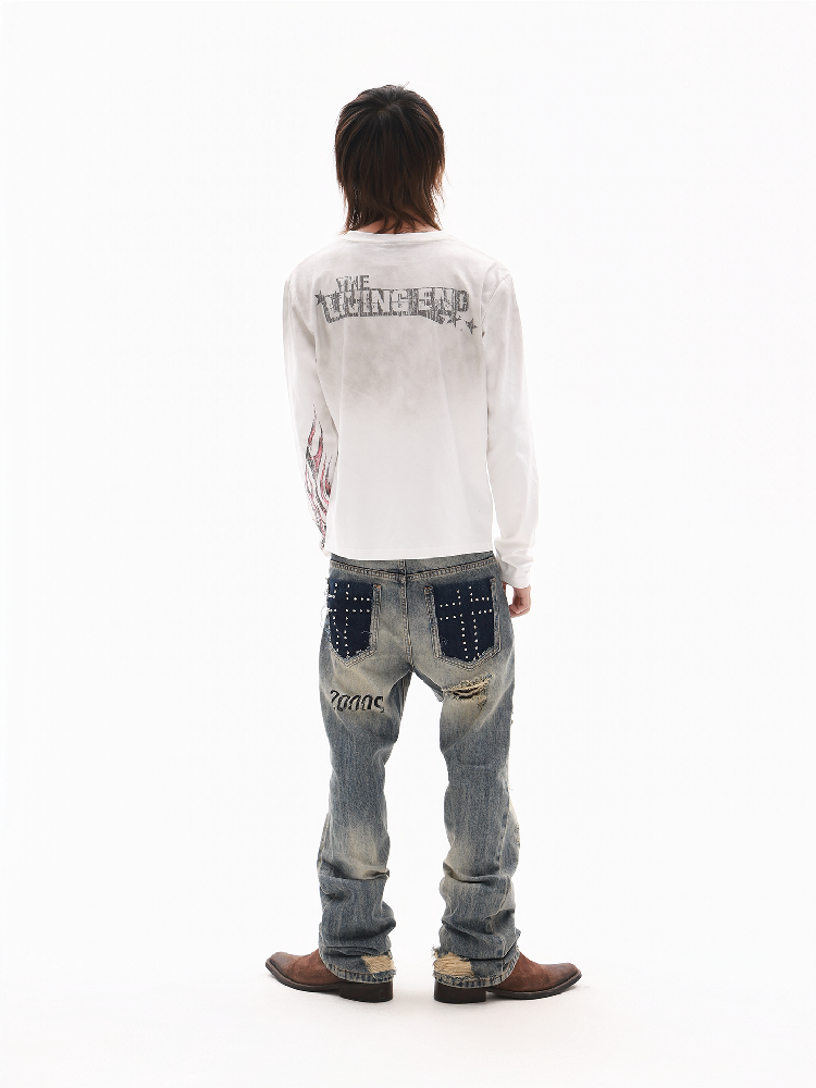 Gradient Distressed Print T-Shirt【s0000018320】