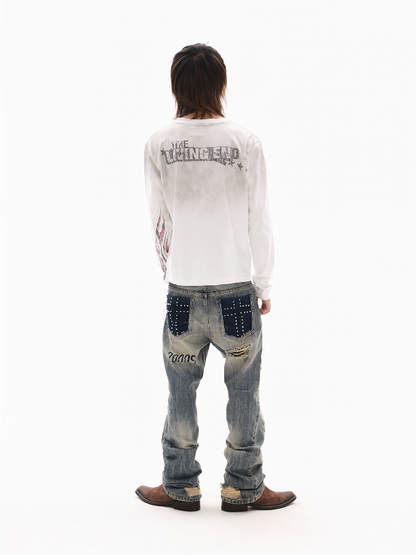 Gradient Distressed Print T-Shirt【s0000018320】