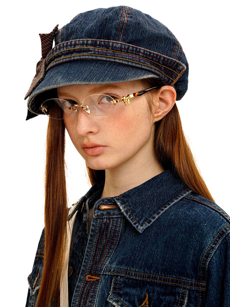 Big Bow Check Panelled Denim Hat【s0000016126】