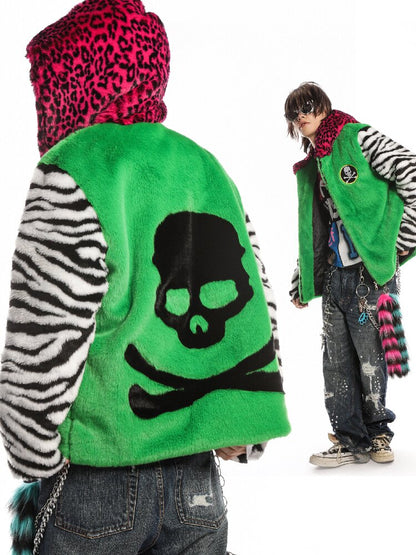 Neon Leopard Skull Patchwork Coat【s0000019279】