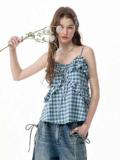 Ruffled Plaid Slimming Camisole【s0000017315】