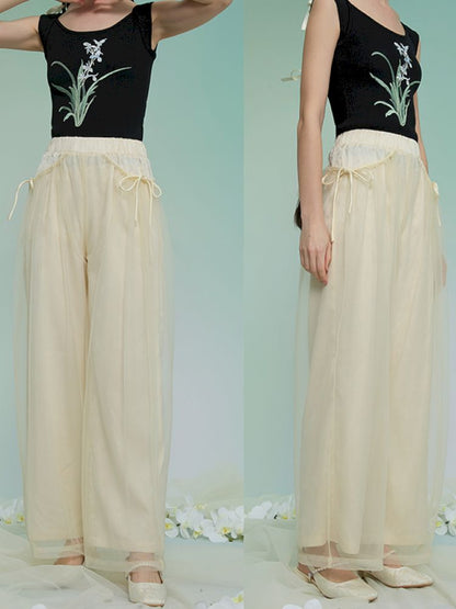 Jacquard mesh double wide-leg pants【s0000013595】
