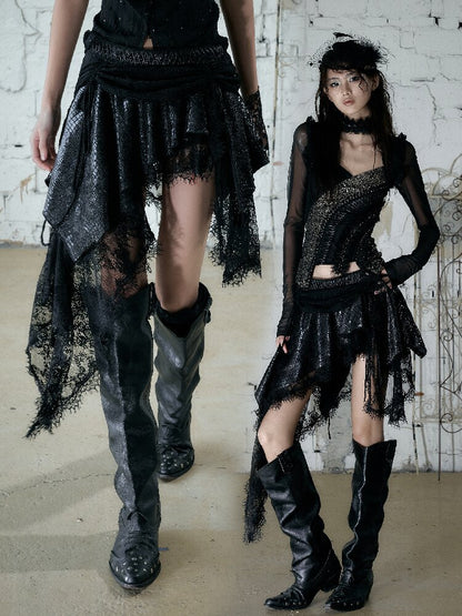 Baroque Velvet Lace A-Line Skirt【s0000016988】