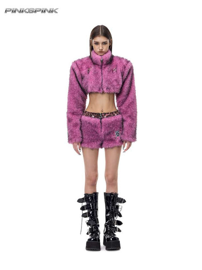 Gradient Fur Short Turtleneck Jacket【s0000015116】