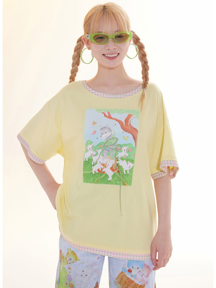 Childish Illustration Applique T-Shirt [S0000009781]