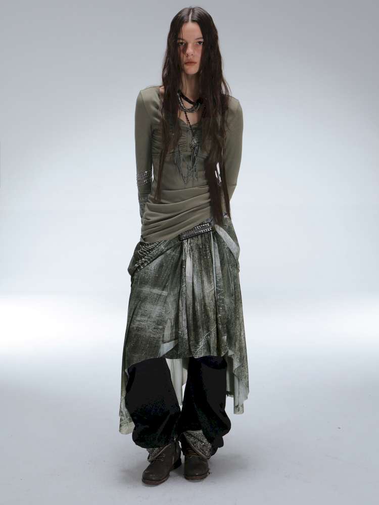 Mysterious Castle Print Mesh Skirt【s0000014716】